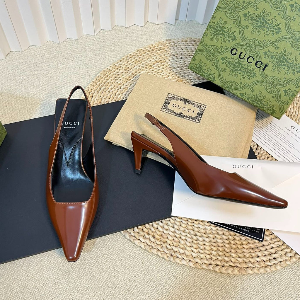 GG Women's G plain leather logo Slingbacks Gingerbread brown