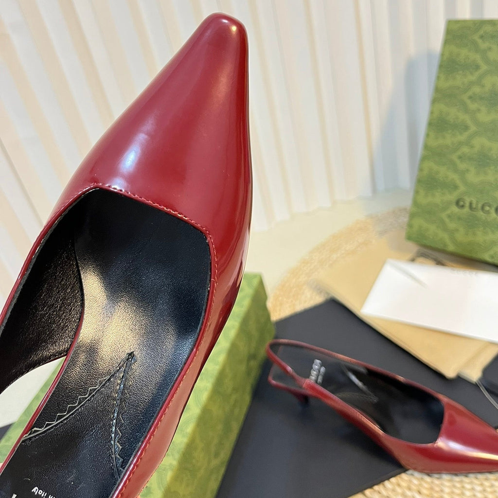 GG Women's G plain leather Logo Slingbacks Currant Red