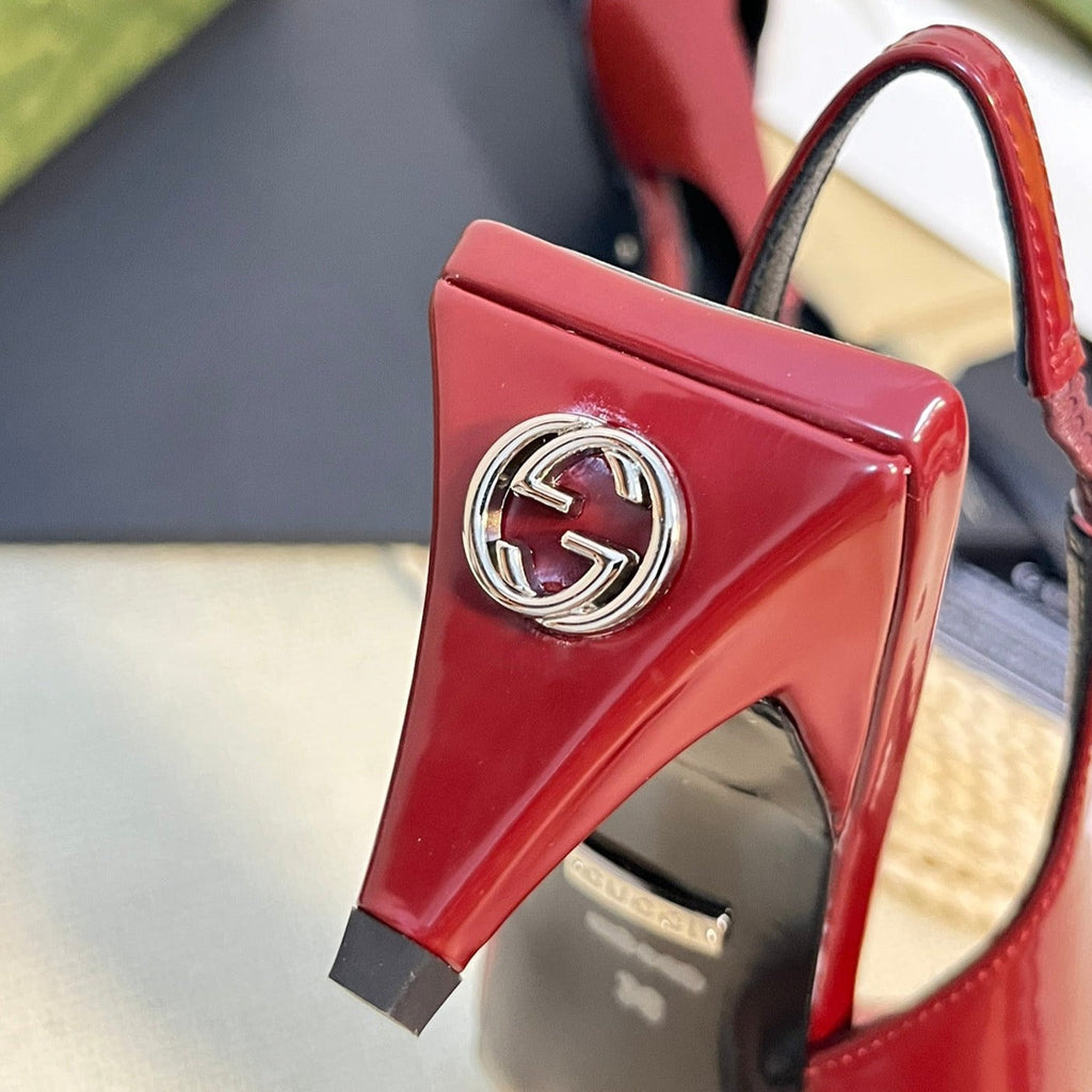 GG Women's G plain leather Logo Slingbacks Currant Red