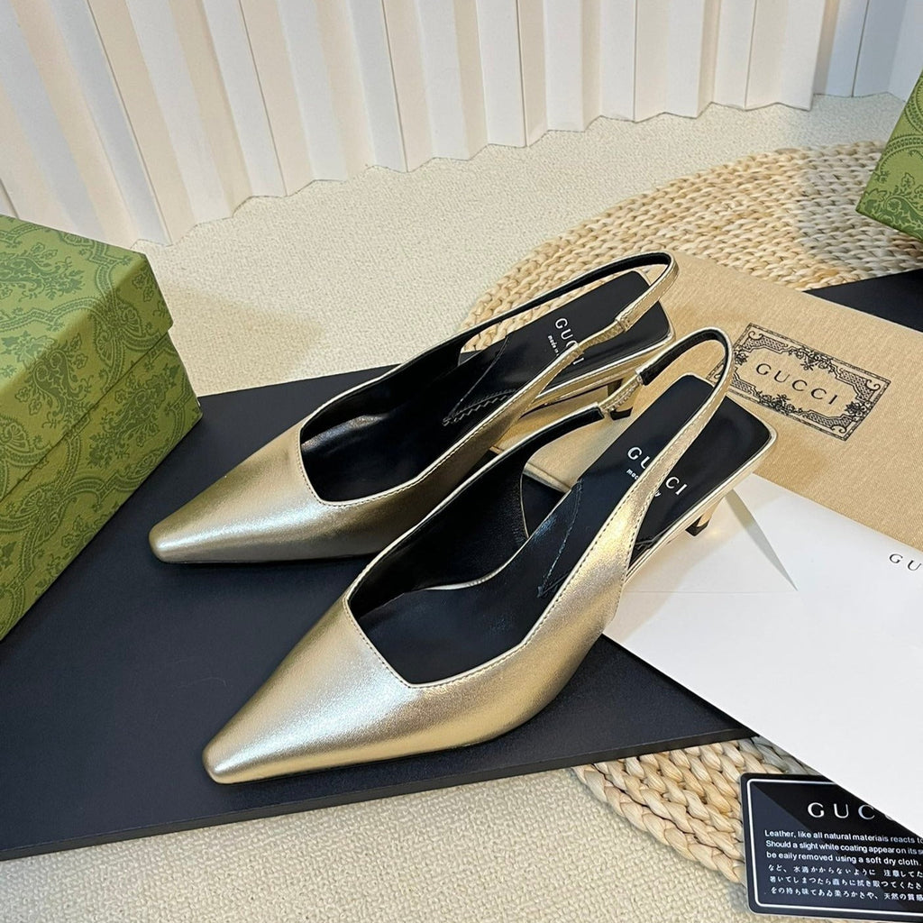 GG Women's G plain leather logo Slingbacks Golden