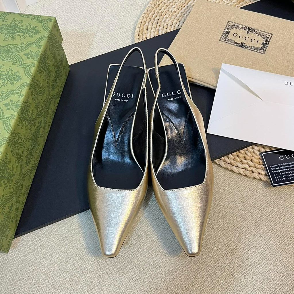 GG Women's G plain leather logo Slingbacks Golden