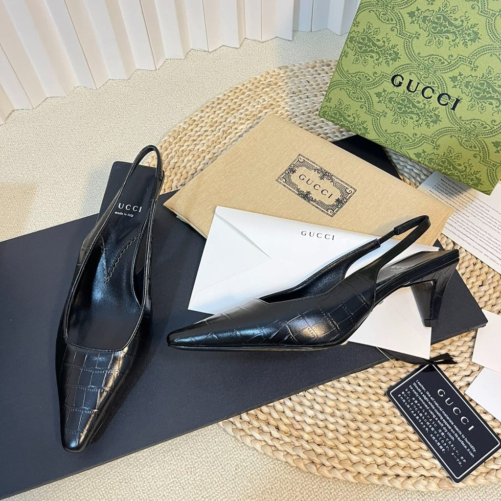 GG Women's G pointed silver-letter Logo slingback Black