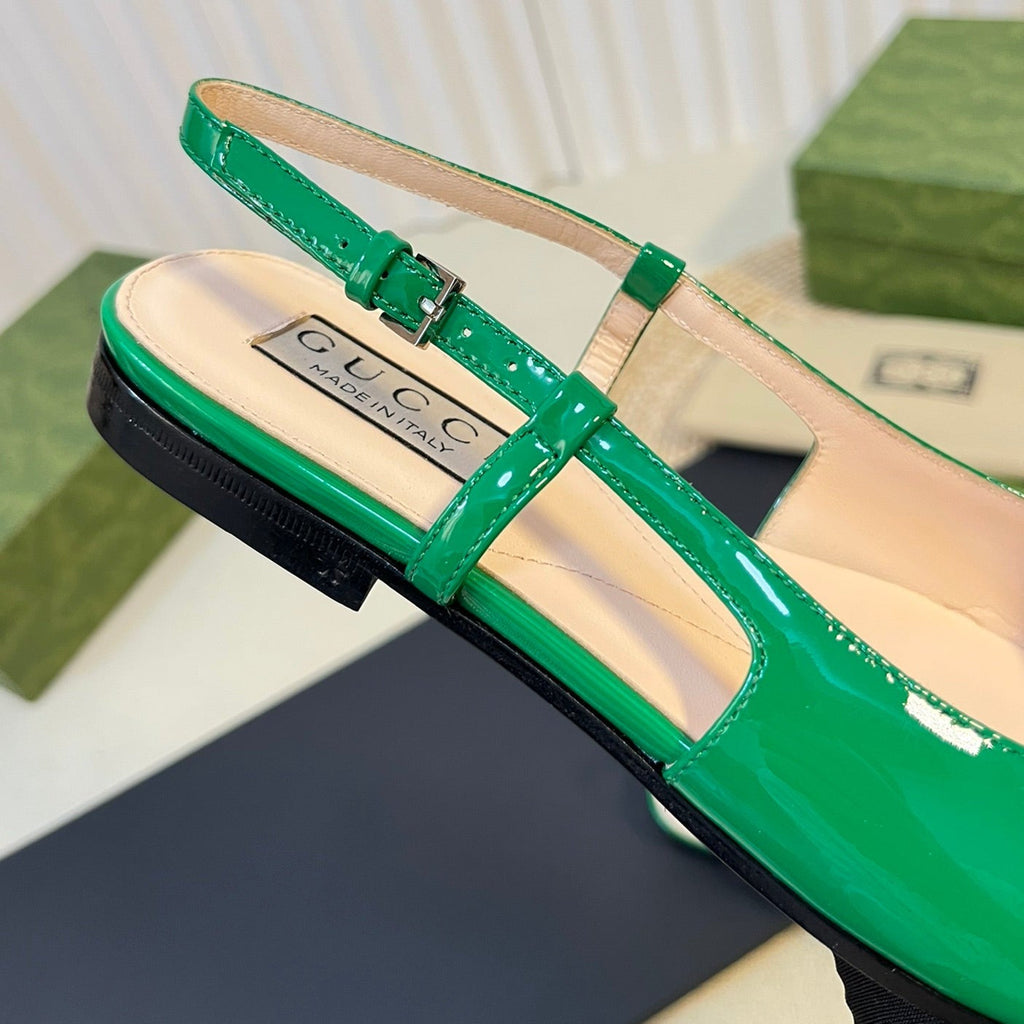 GG Double G patent leather slingback ballet flats Glossy Forest Green