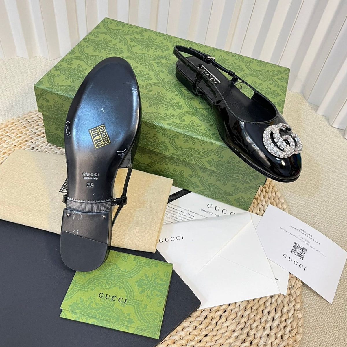 GG Double G patent leather slingback ballet flats Glossy Black