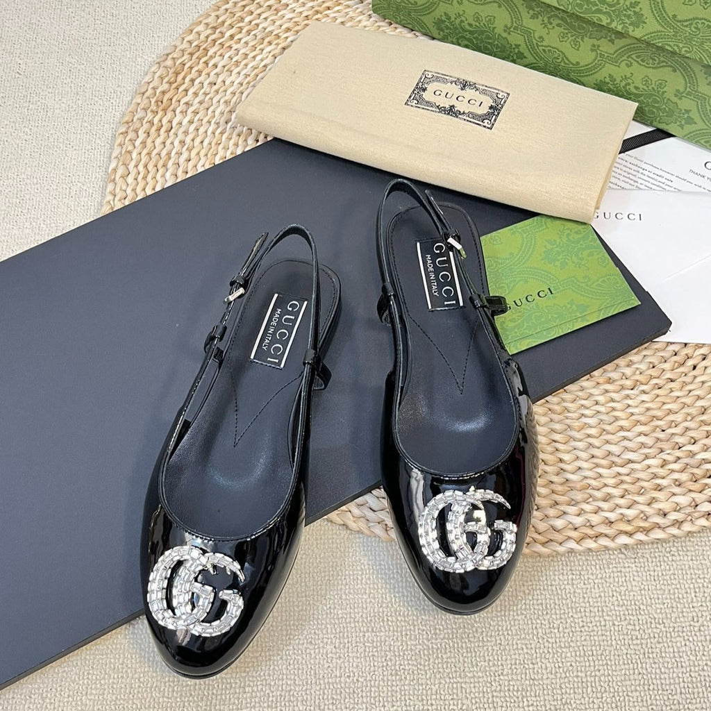 GG Double G patent leather slingback ballet flats Glossy Black