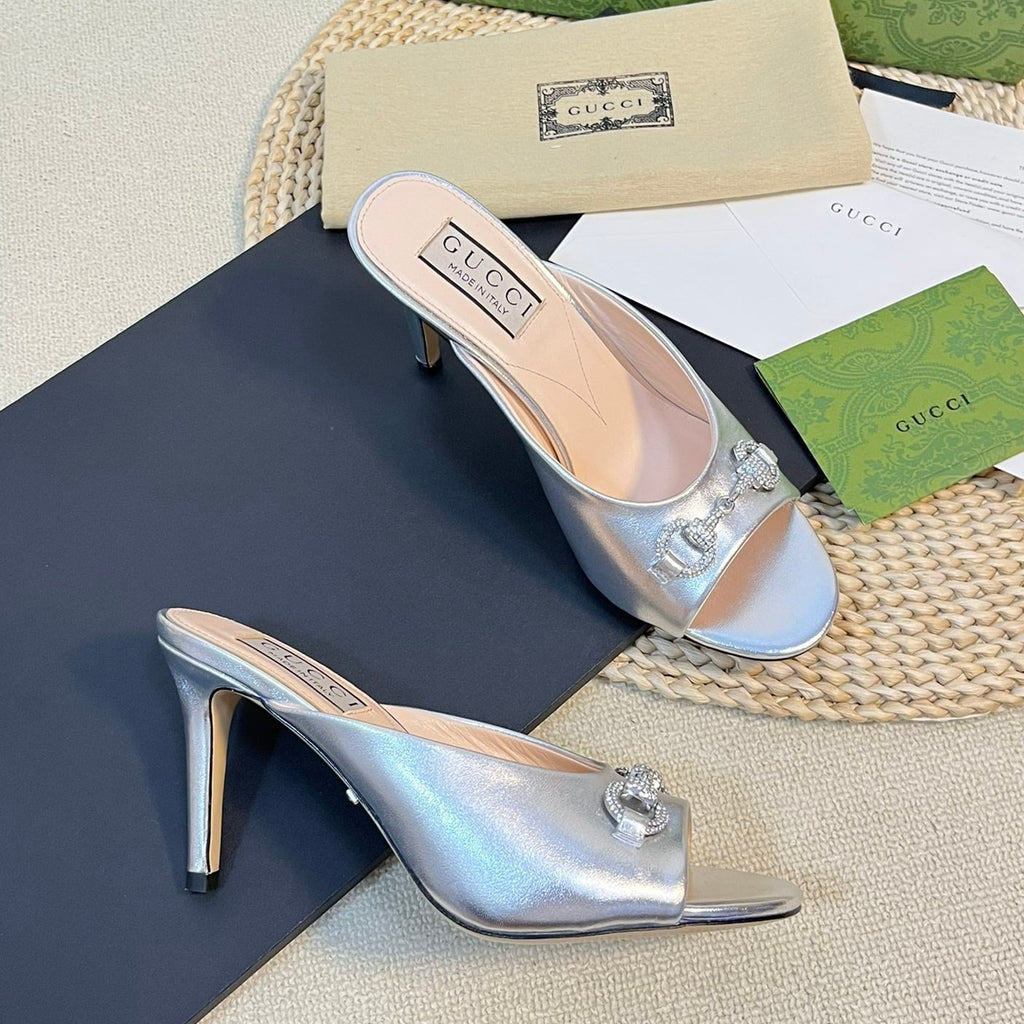 GG  Women's Horsebit mid-heel slide sandal in Silver