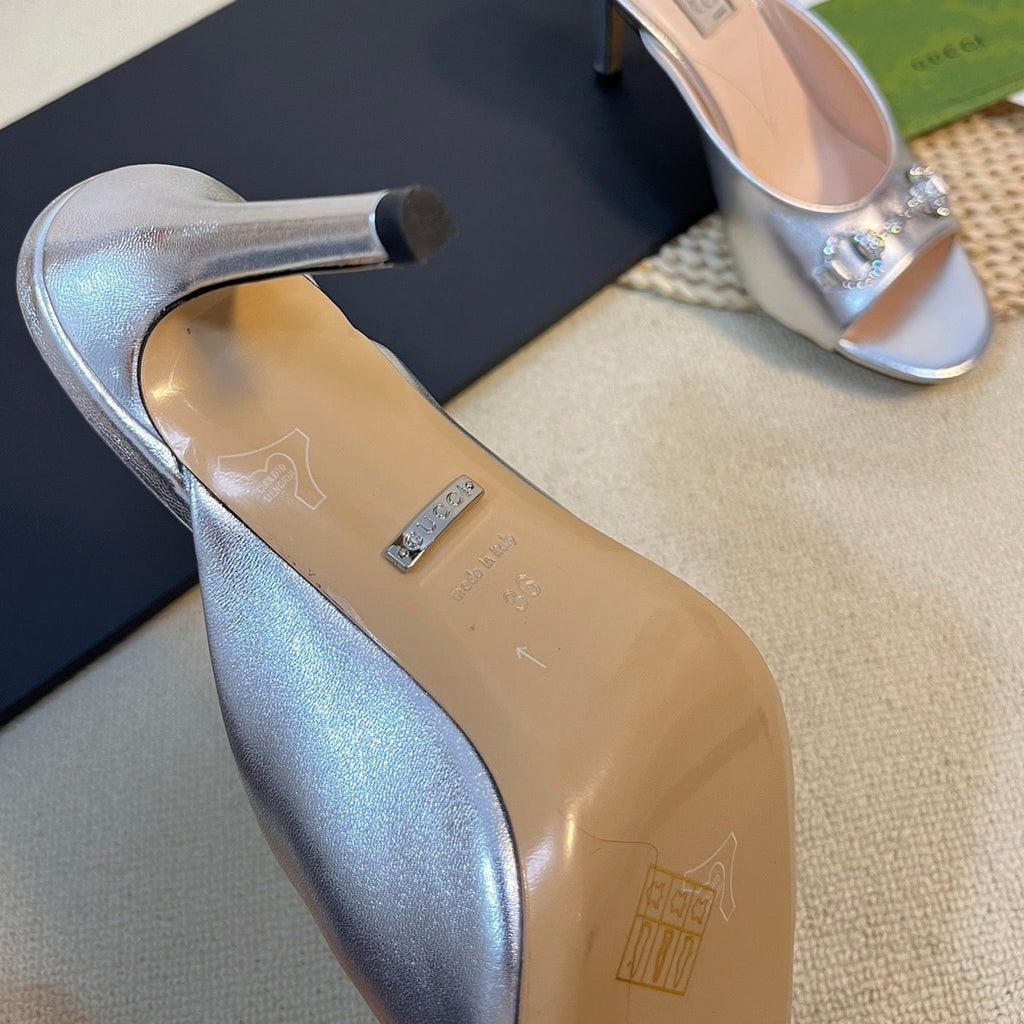 GG  Women's Horsebit mid-heel slide sandal in Silver