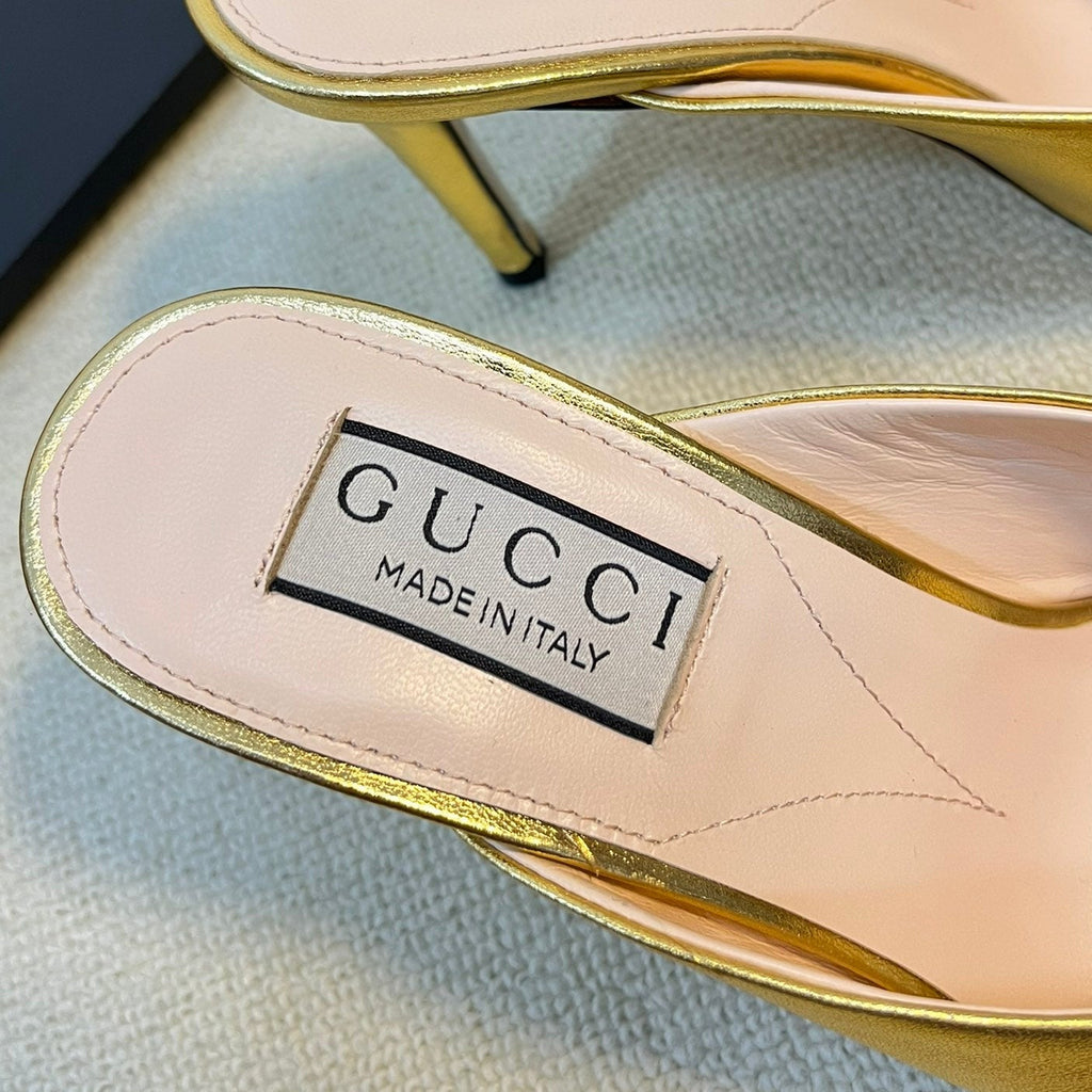 GG  Women's Horsebit mid-heel slide sandal in Gold