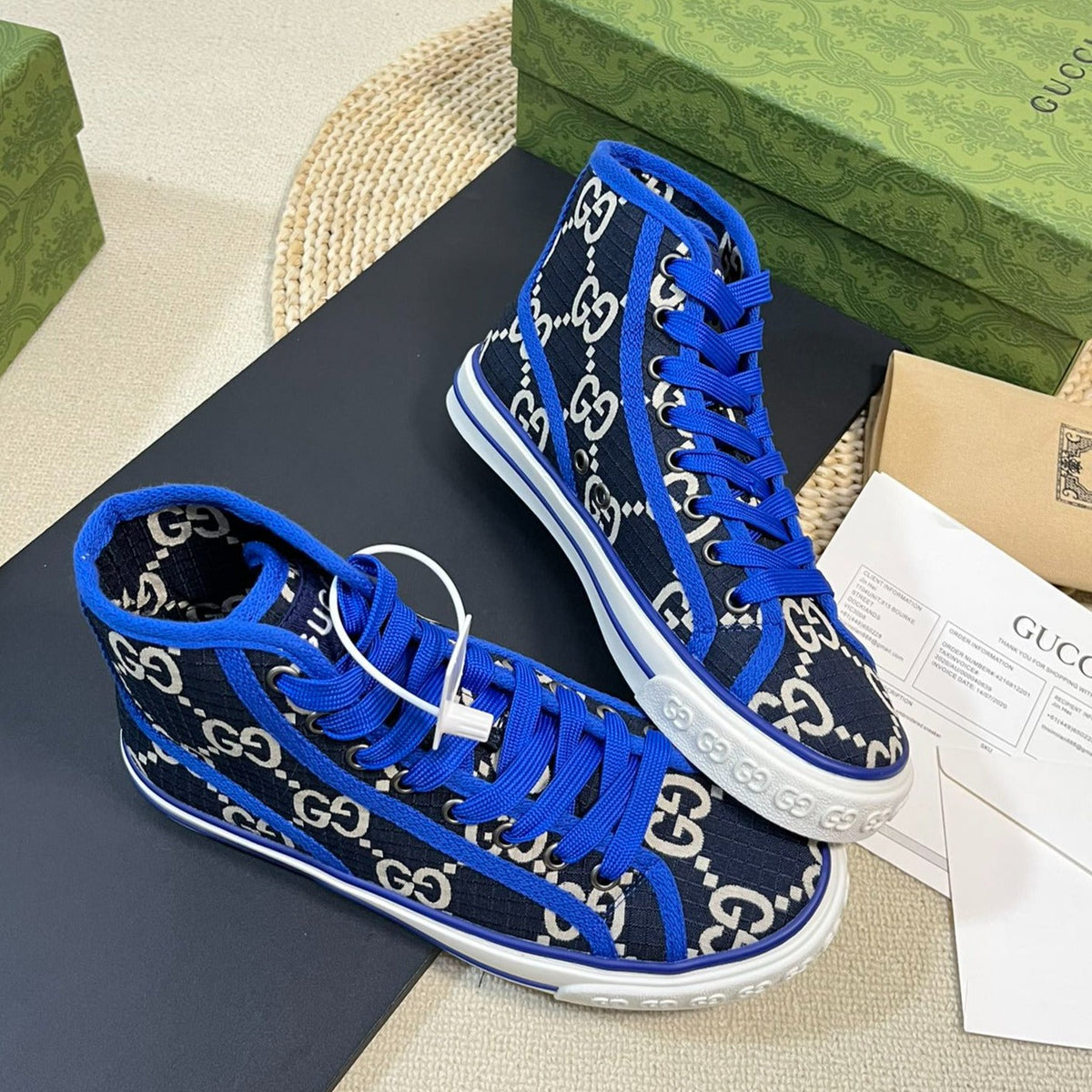 GG Tennis 1977 High Top Sneaker  Black Blue Caro