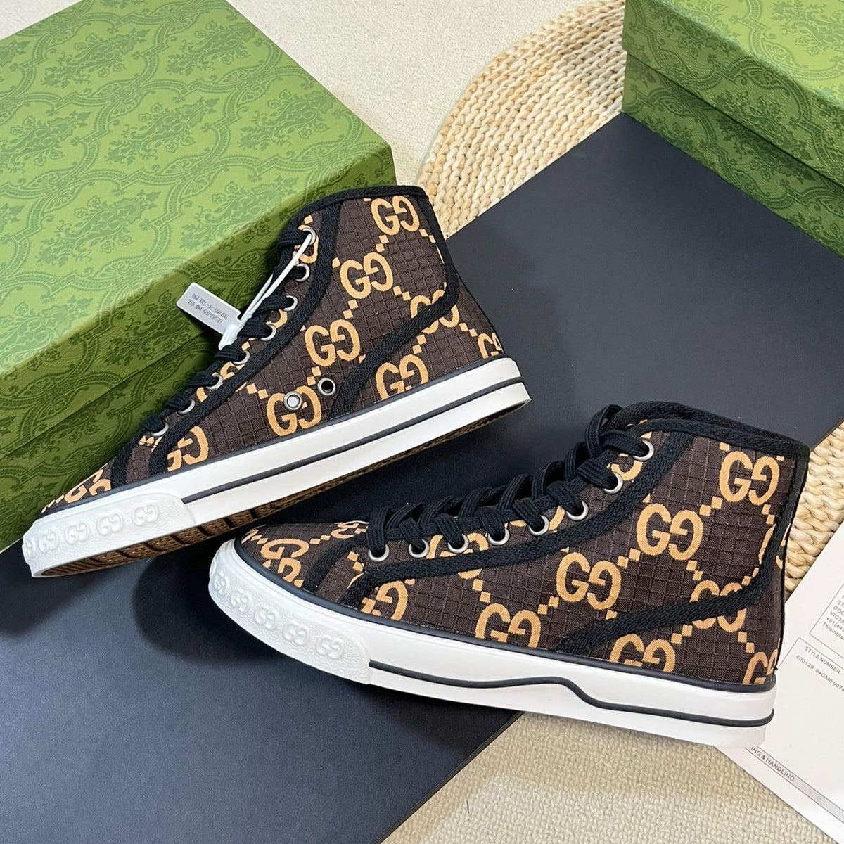 GG Tennis 1977 High Top Sneaker  Black Brown Caro