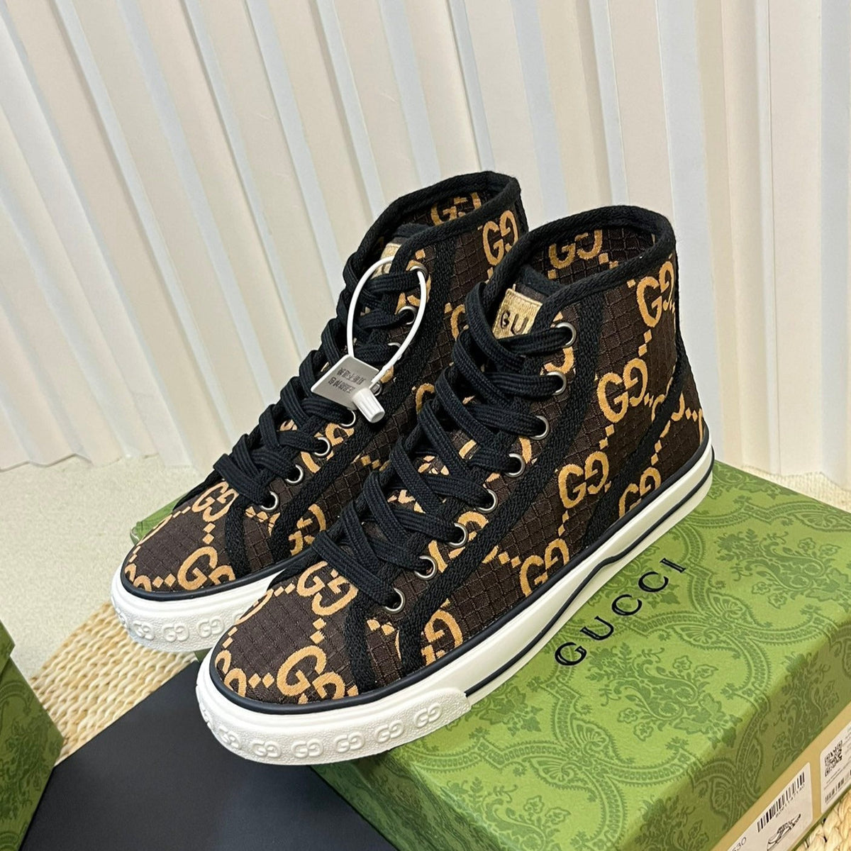 GG Tennis 1977 High Top Sneaker  Black Brown Caro