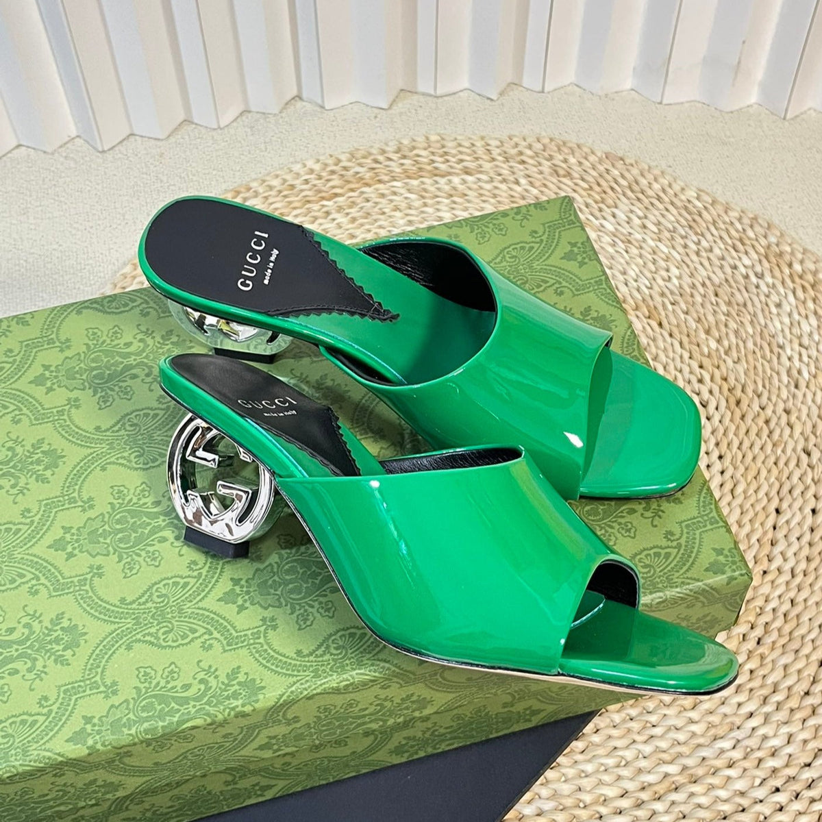 GG  Women's Heeled Sandals Glossy Forest Green