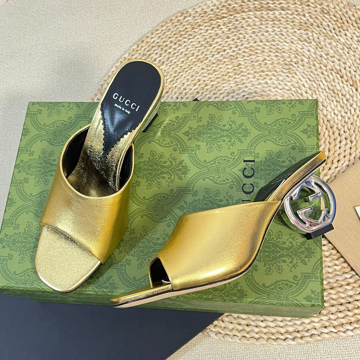 GG  Women's Heeled Sandals Golden