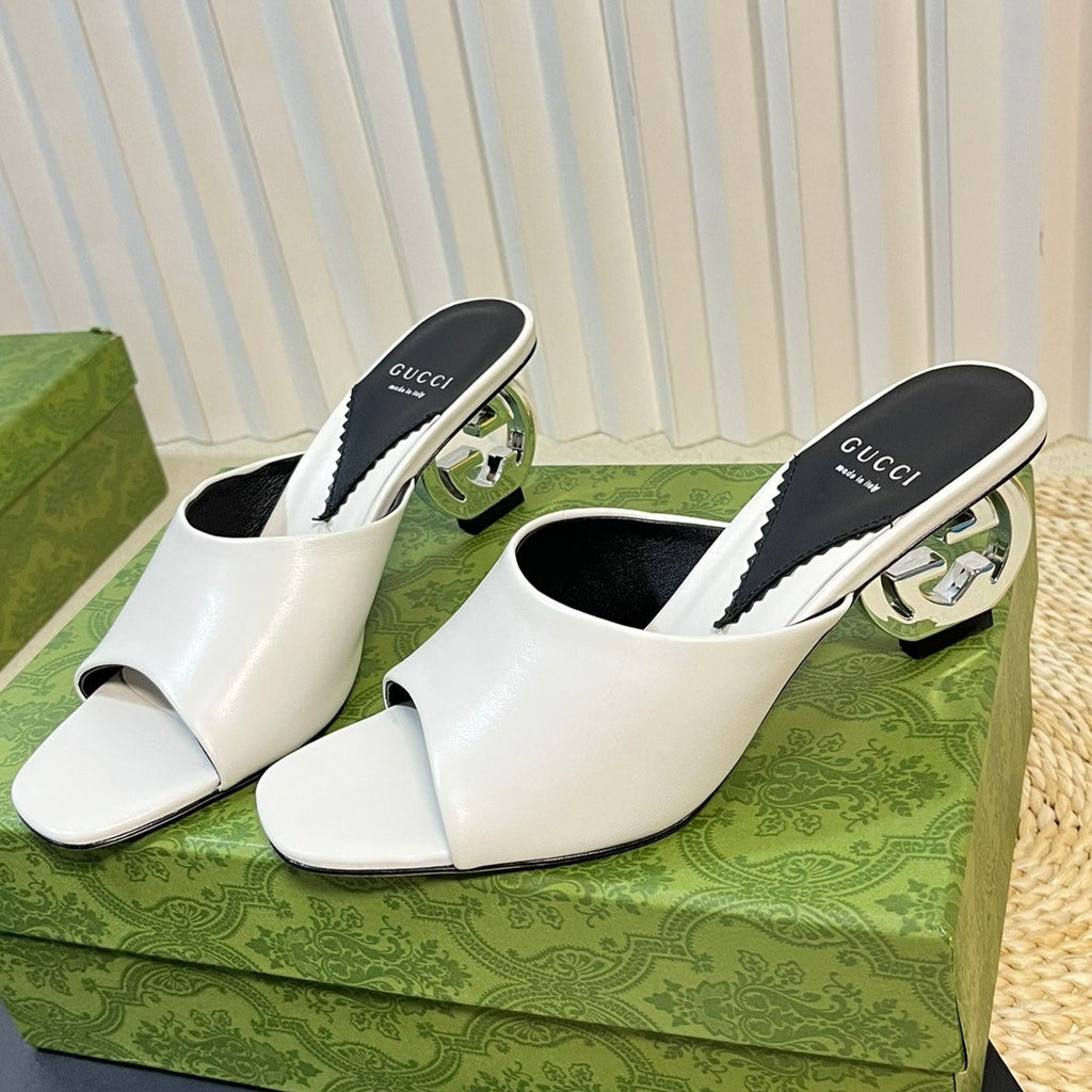 GG  Women's Heeled Sandals White