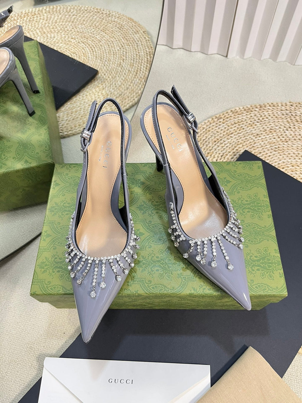 GC Embellished Slingback Dark Gray Patent Leather 294623