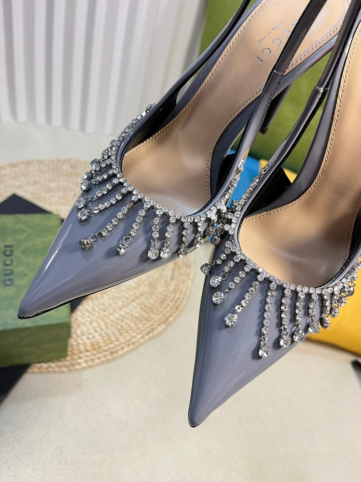 GC Embellished Slingback Dark Gray Patent Leather 294623