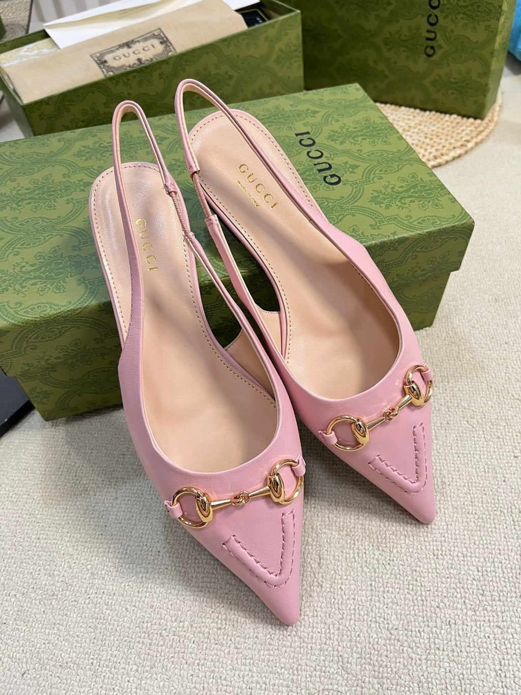 GC Horsebit Slingback Pump 10mm Pink Sheepskin 294555
