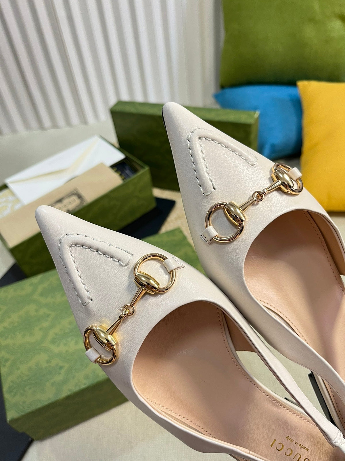 GC Horsebit Slingback Pump 10mm White Sheepskin 294556