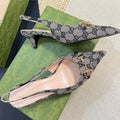 GC Horsebit Slingback Pump 50mm Beige mix Blue Canvas Sheepskin 294559