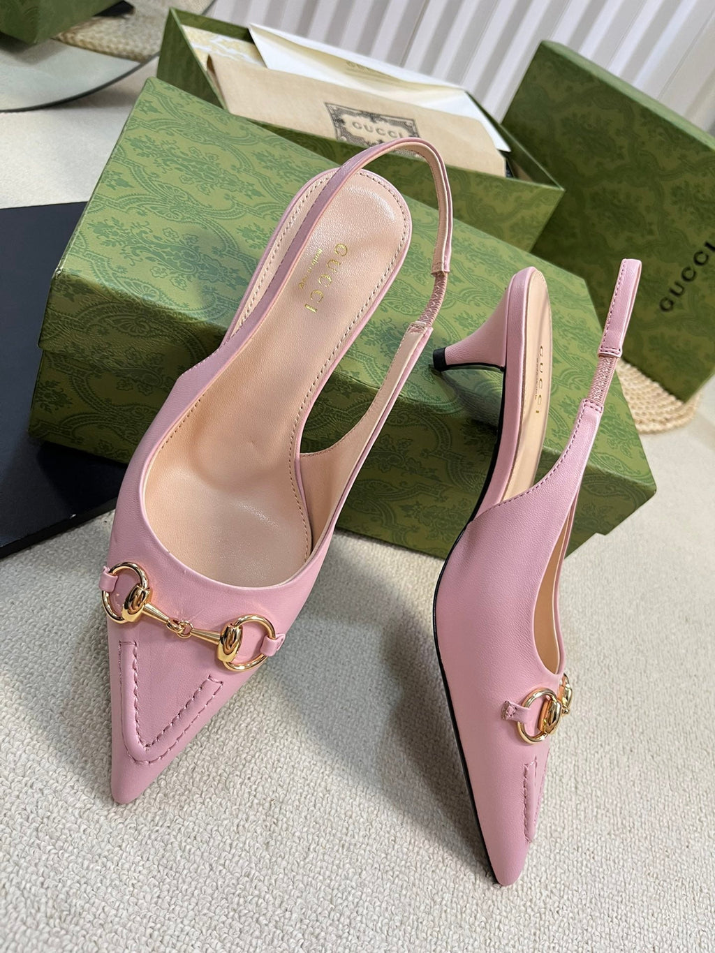 GC Horsebit Slingback Pump 50mm Pink Sheepskin 294561