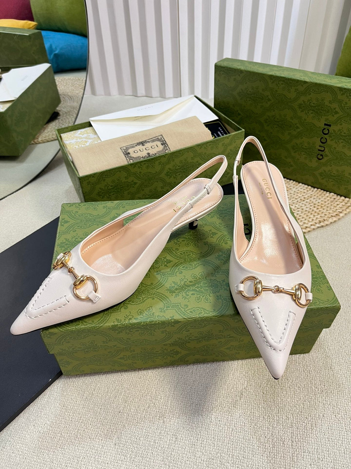 GC Horsebit Slingback Pump 50mm White Sheepskin 294562