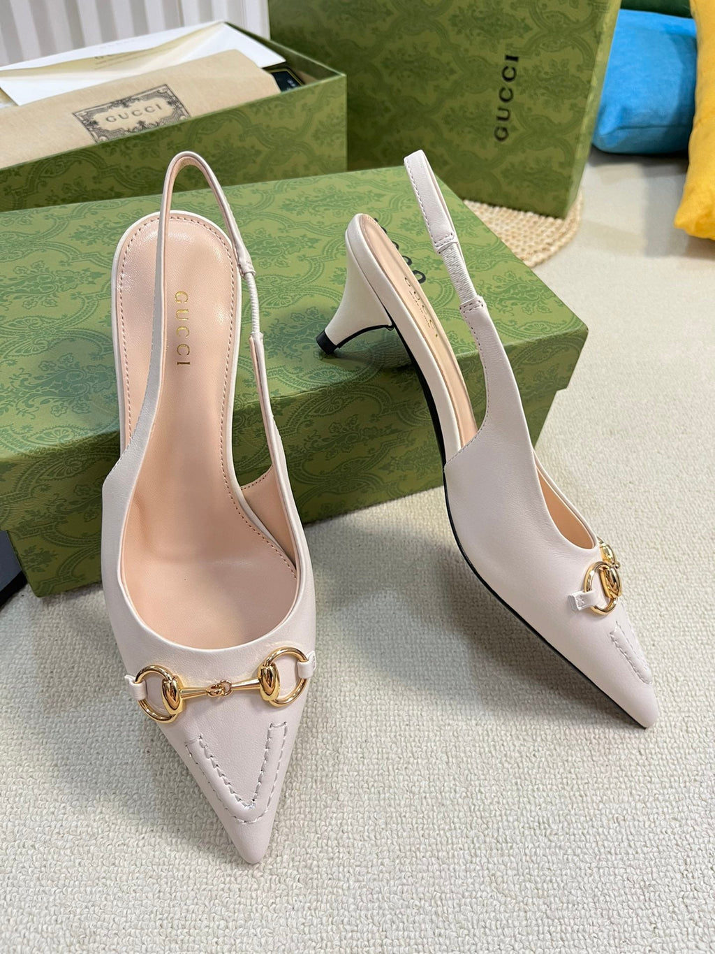 GC Horsebit Slingback Pump 50mm White Sheepskin 294562