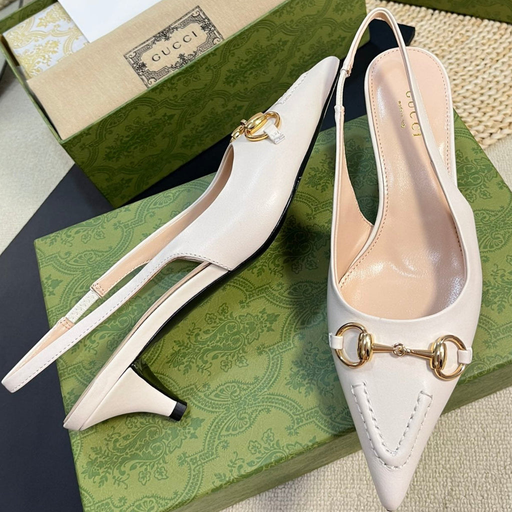 GC Horsebit Slingback Pump 50mm White Sheepskin 294562