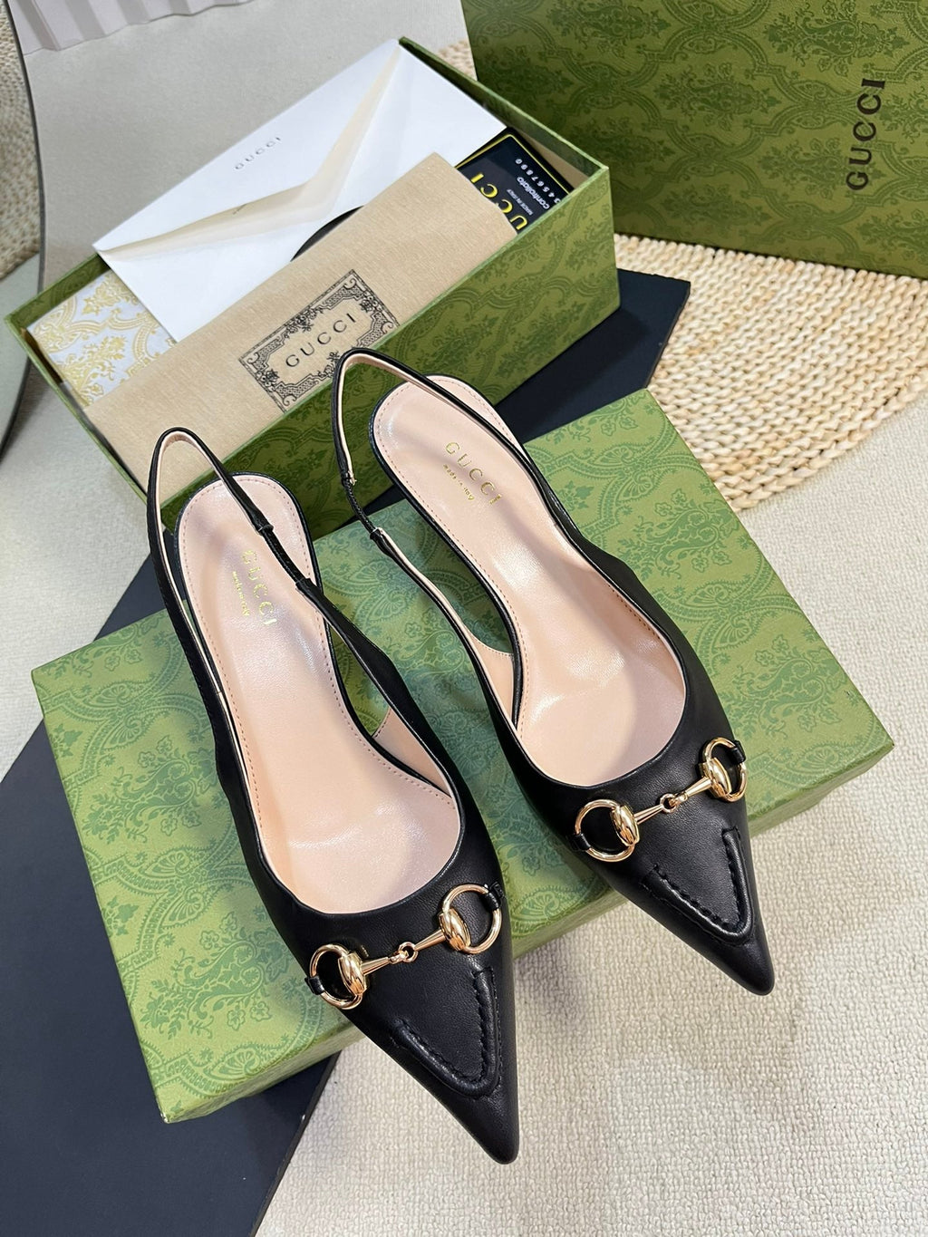 GC Horsebit Slingback Pump 50mm Black Sheepskin 294563