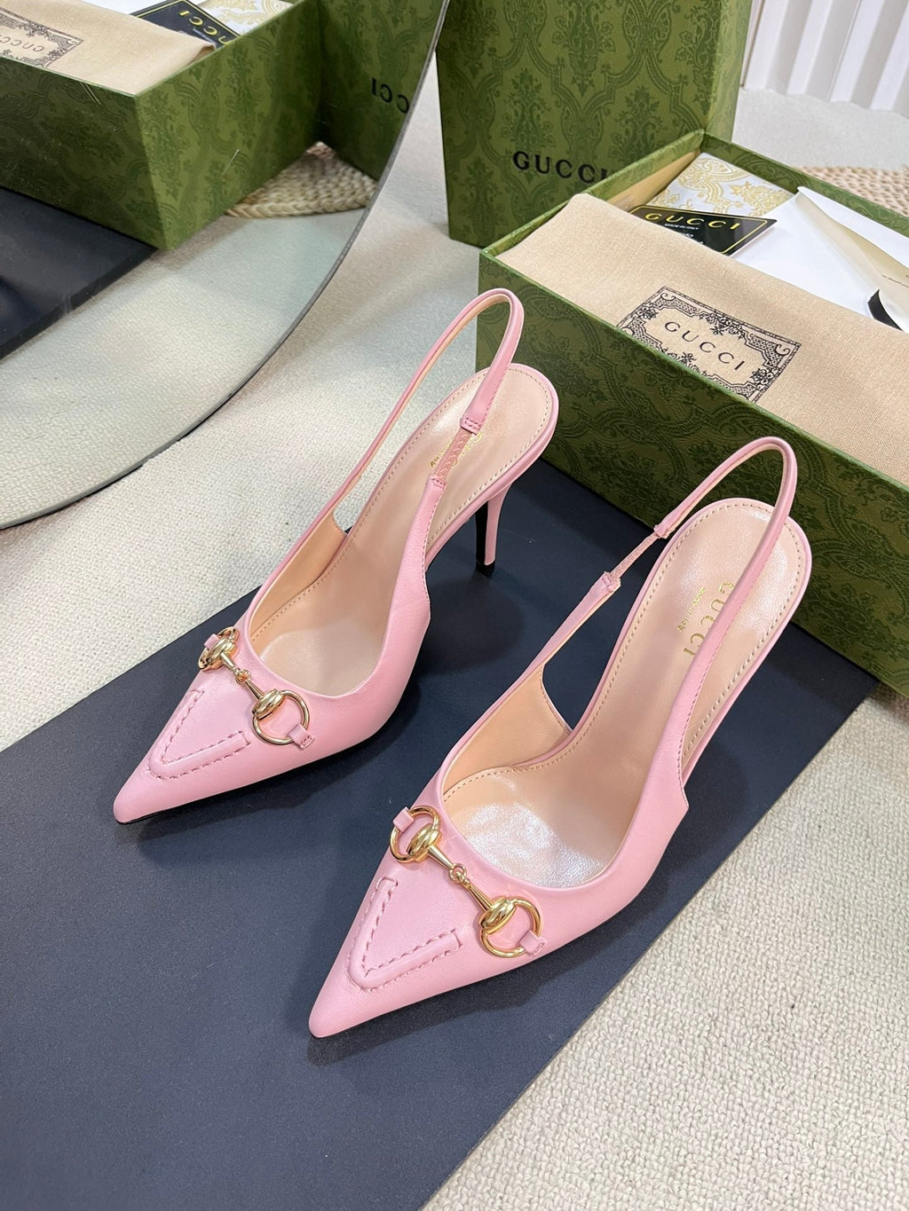 GC Horsebit Slingback Pump 100mm Pink Sheepskin 294567
