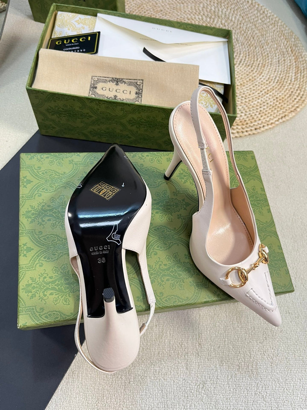 GC Horsebit Slingback Pump 100mm White Sheepskin 294568