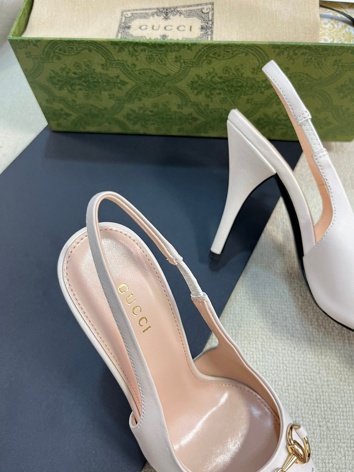 GC Horsebit Slingback Pump 100mm White Sheepskin 294568