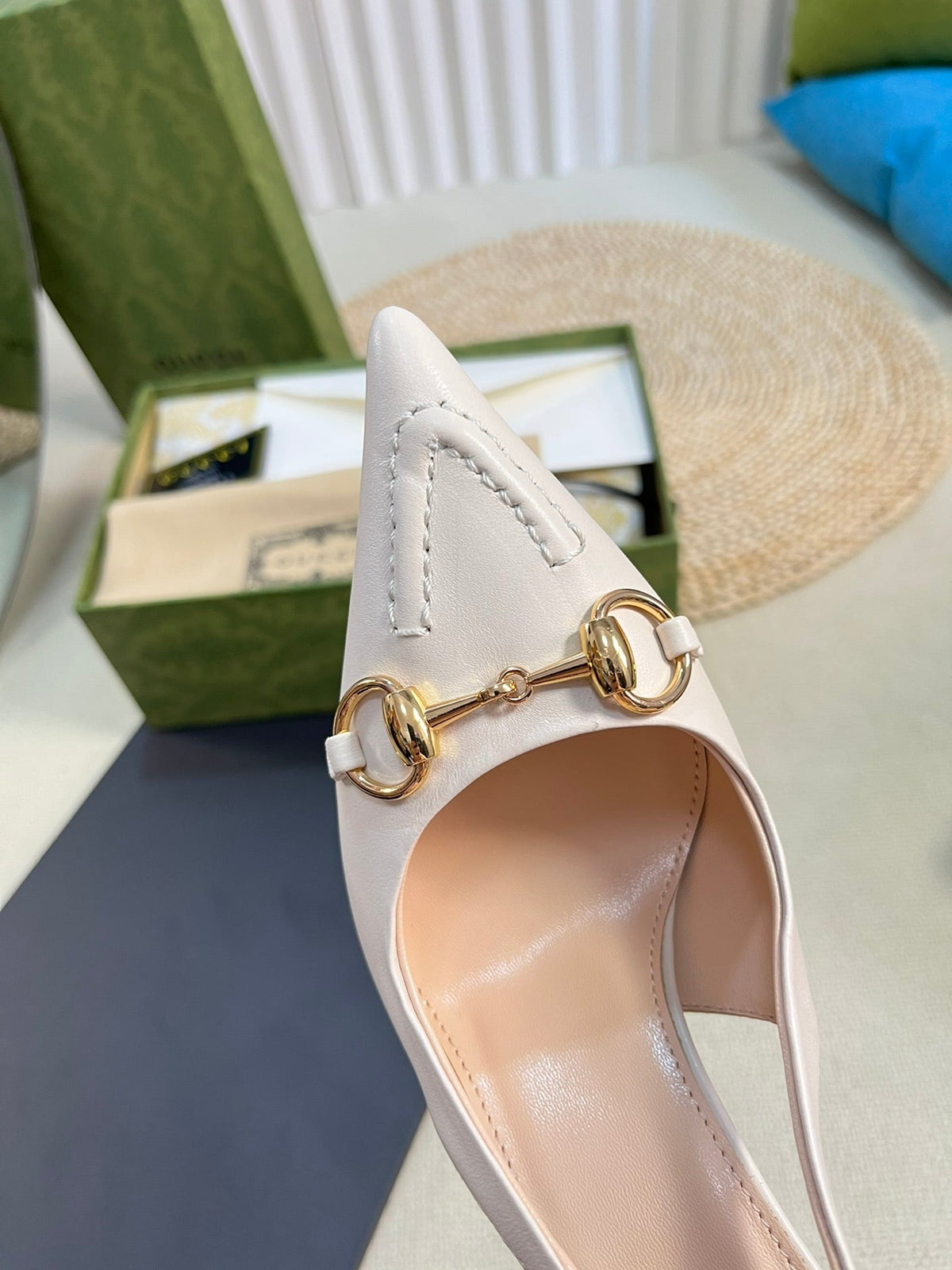 GC Horsebit Slingback Pump 100mm White Sheepskin 294568