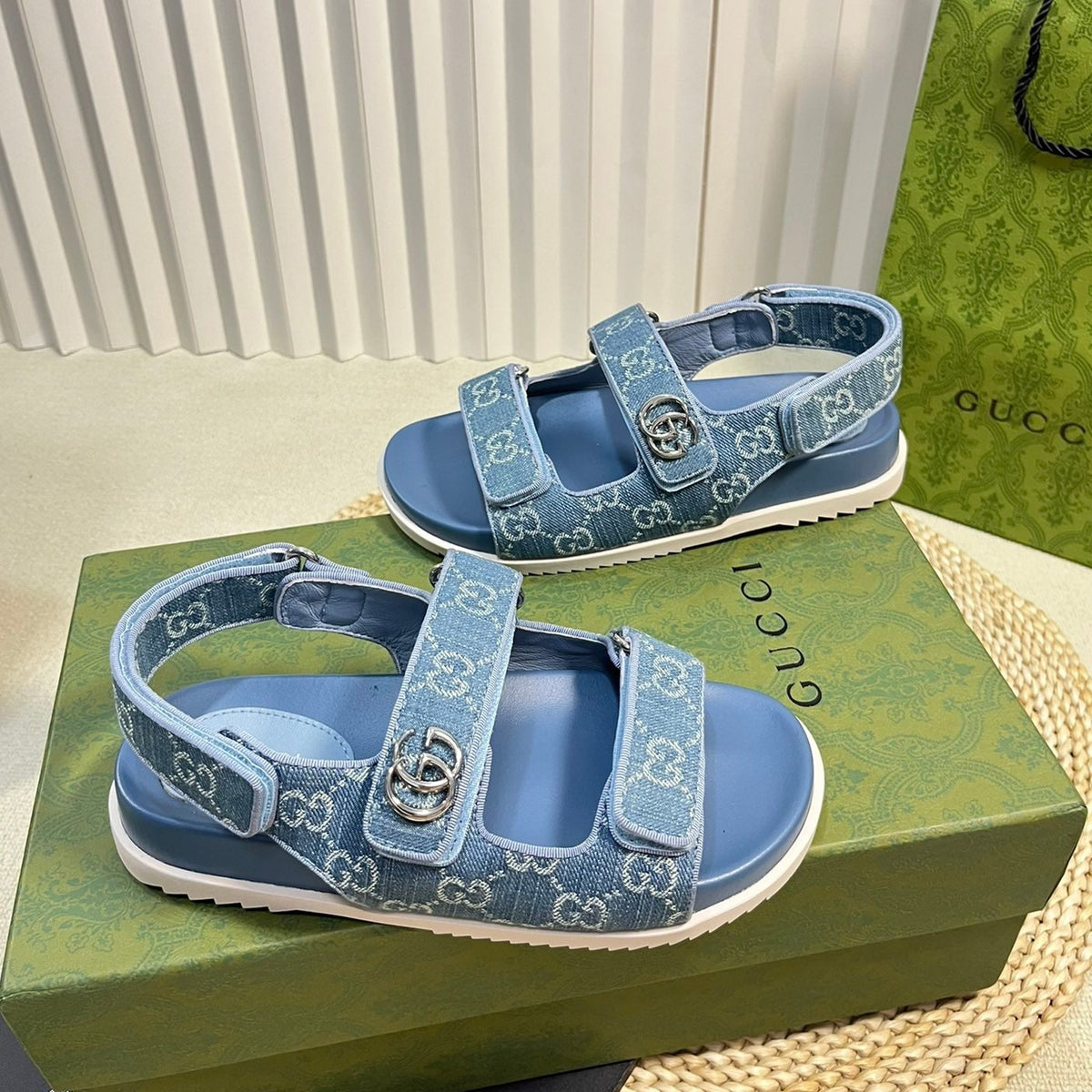 GG  Sandal With Double G Blue Caro