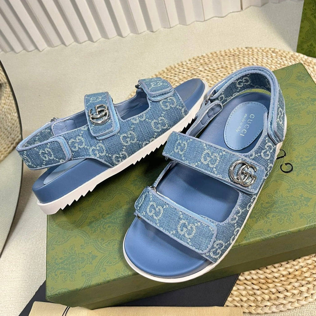 GG  Sandal With Double G Blue Caro
