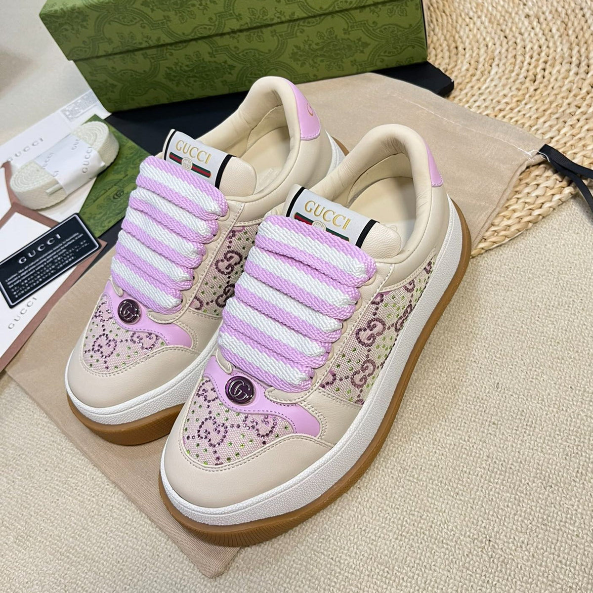 GG Gucci Screener Sneaker White Sunset Purple