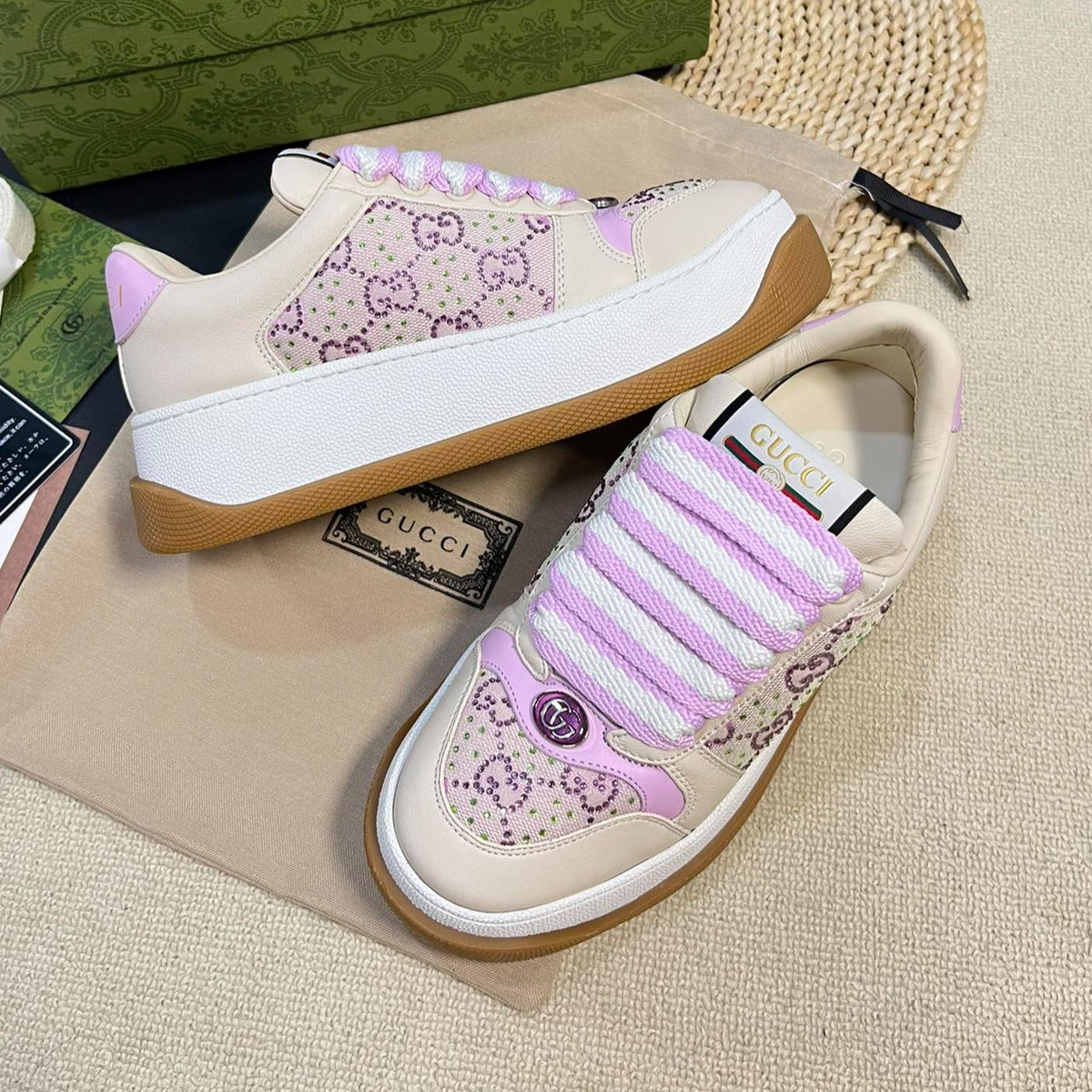 GG Gucci Screener Sneaker White Sunset Purple