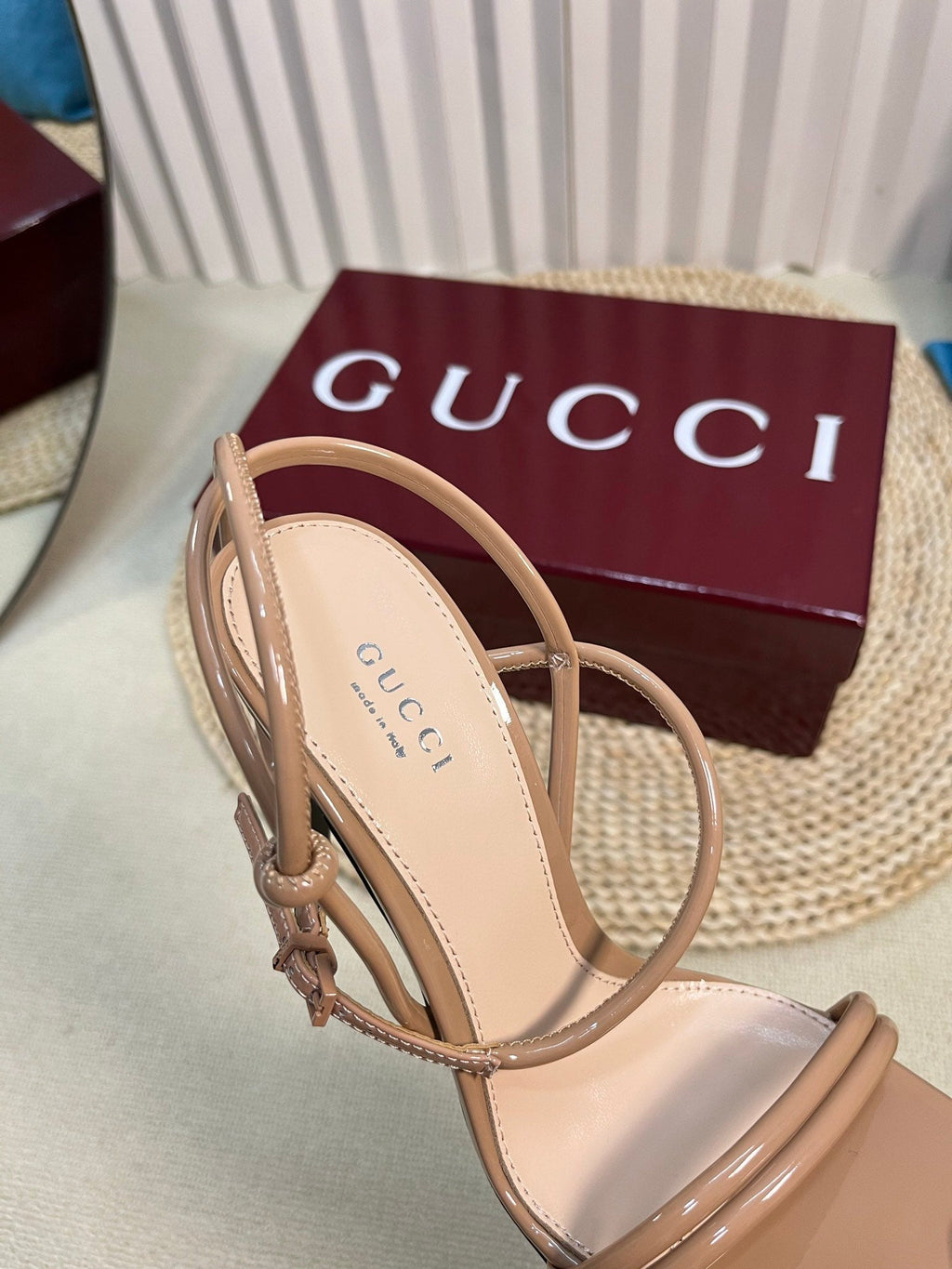 HIGH SANDAL 10 CM IN TAN BEIGE GLOSSY CALFSKIN
