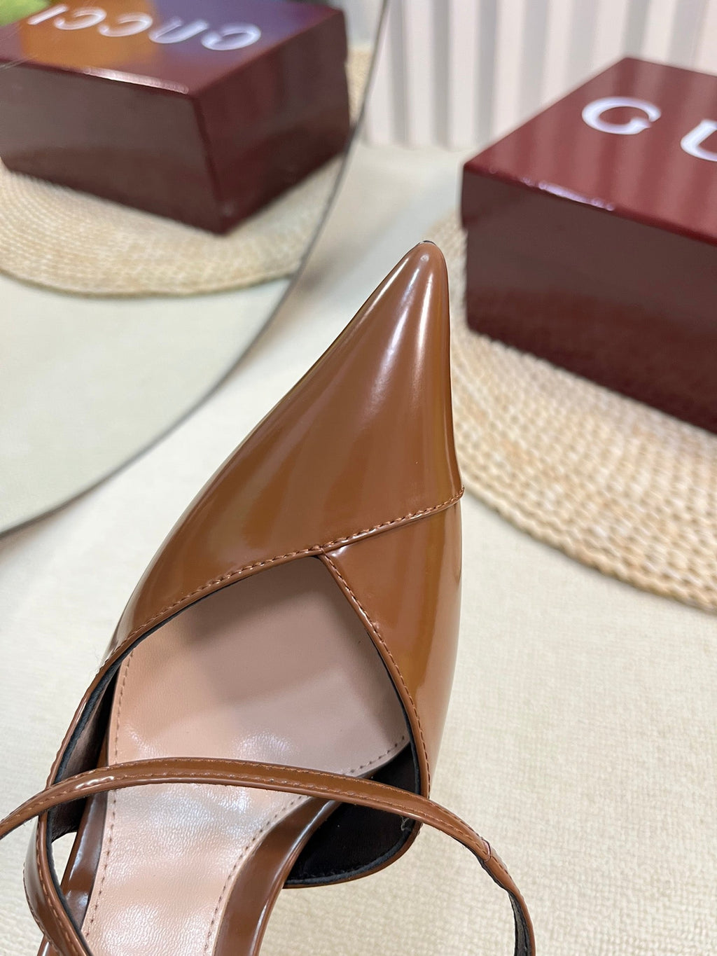 GC 100mm Heeled Slingbacks Brown Sheepskin 294606