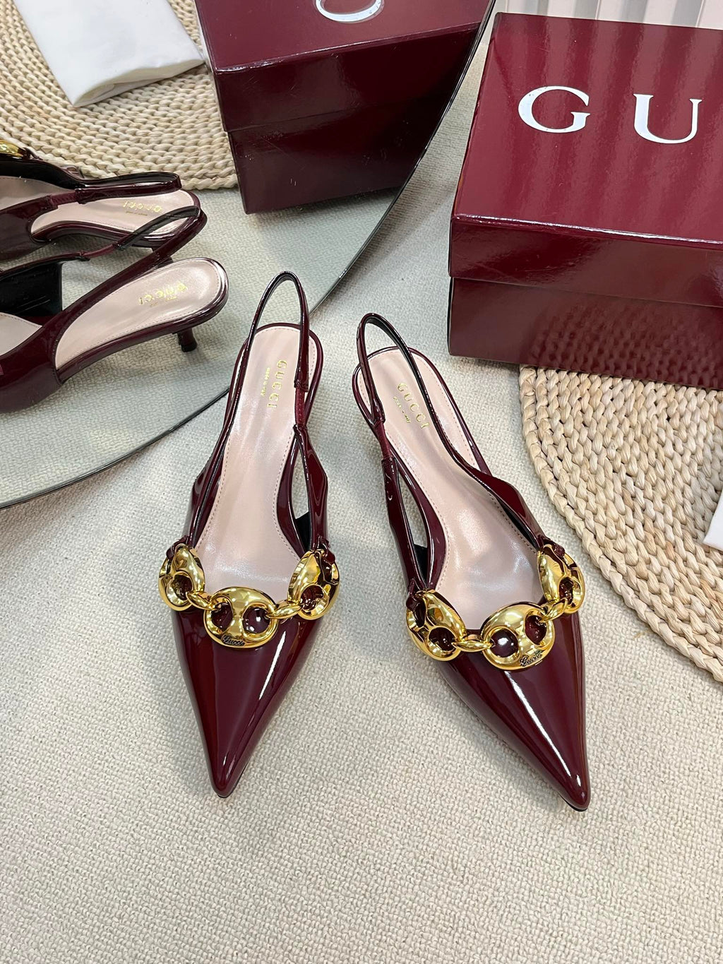 GC Slingbacks With Marina Chain 50mm Red Patent Leather 294582