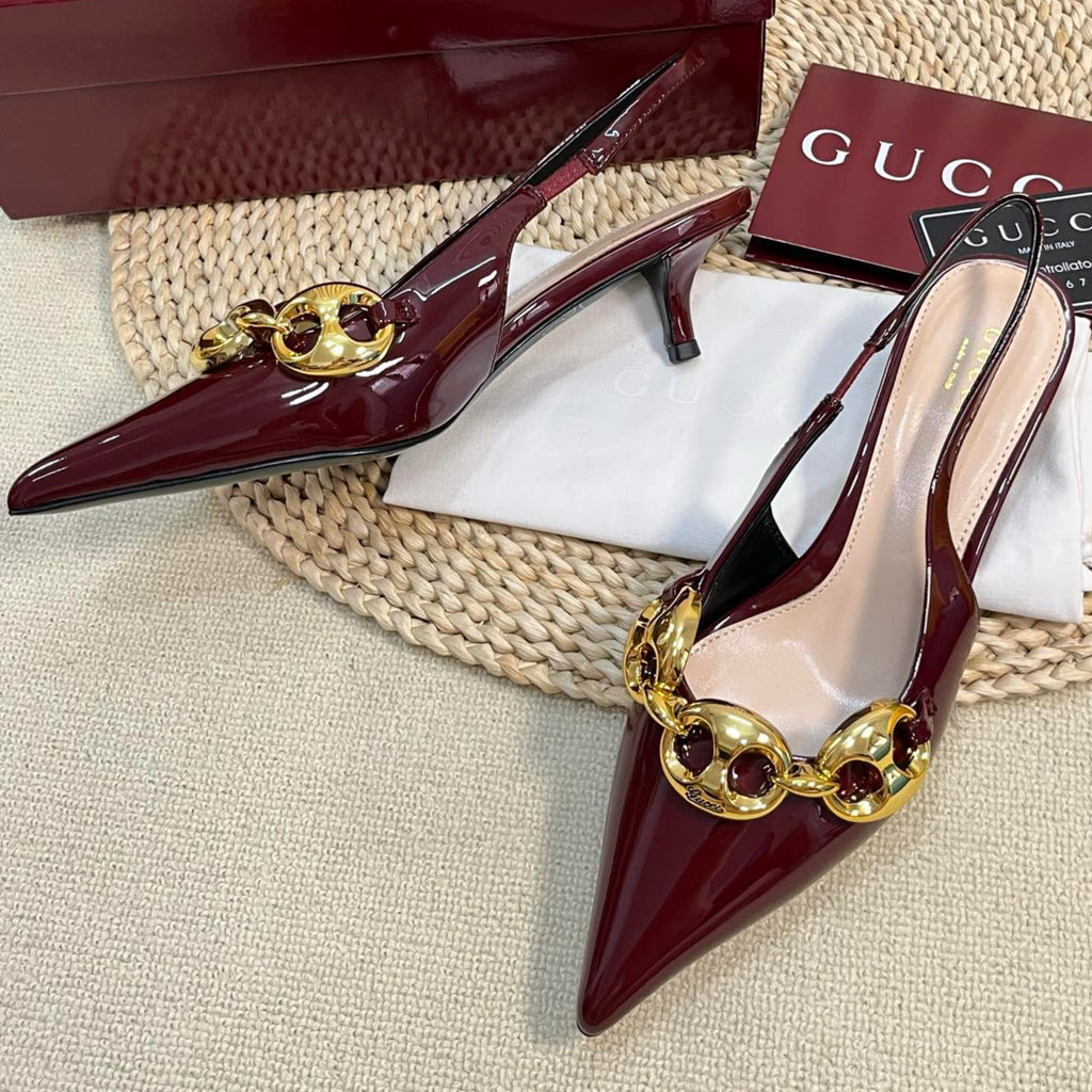GC Slingbacks With Marina Chain 50mm Red Patent Leather 294582