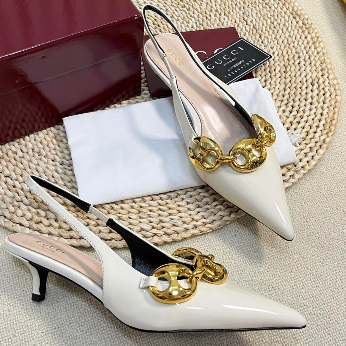GC Slingbacks With Marina Chain 50mm White Patent Leather 294583