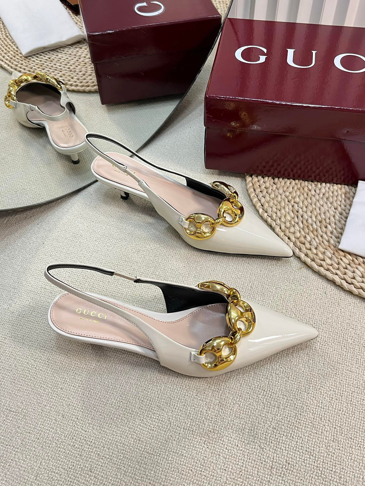 GC Slingbacks With Marina Chain 50mm White Patent Leather 294583