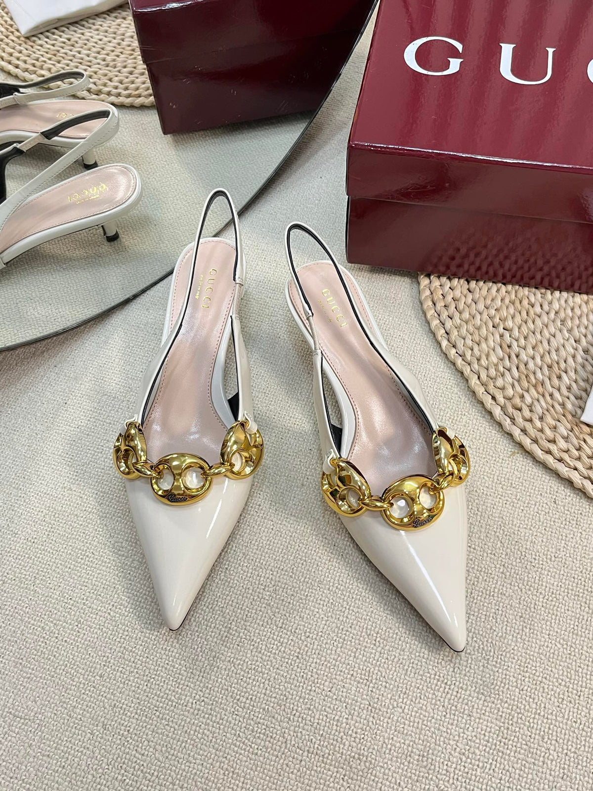 GC Slingbacks With Marina Chain 50mm White Patent Leather 294583