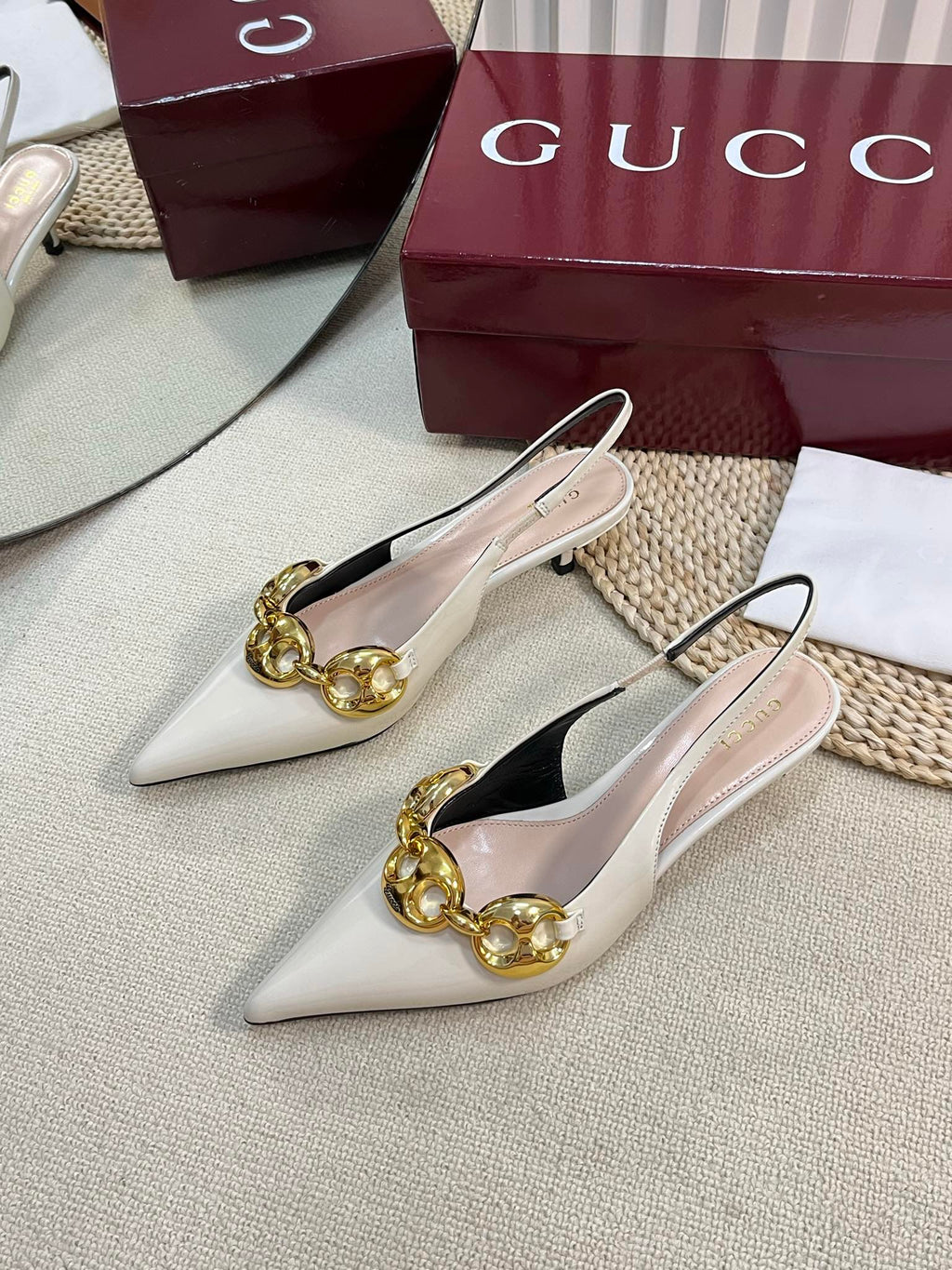 GC Slingbacks With Marina Chain 50mm White Patent Leather 294583