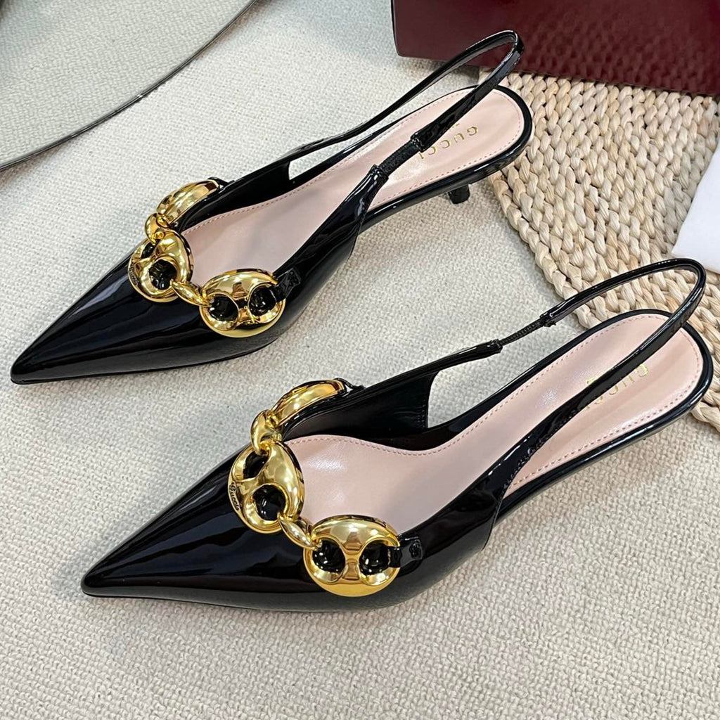 GC Slingbacks With Marina Chain 50mm Black Patent Leather 294584