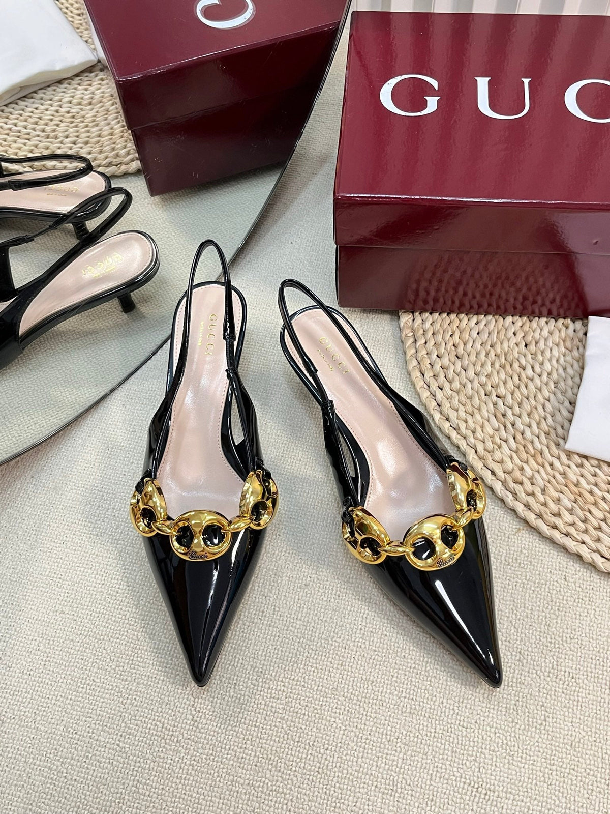 GC Slingbacks With Marina Chain 50mm Black Patent Leather 294584
