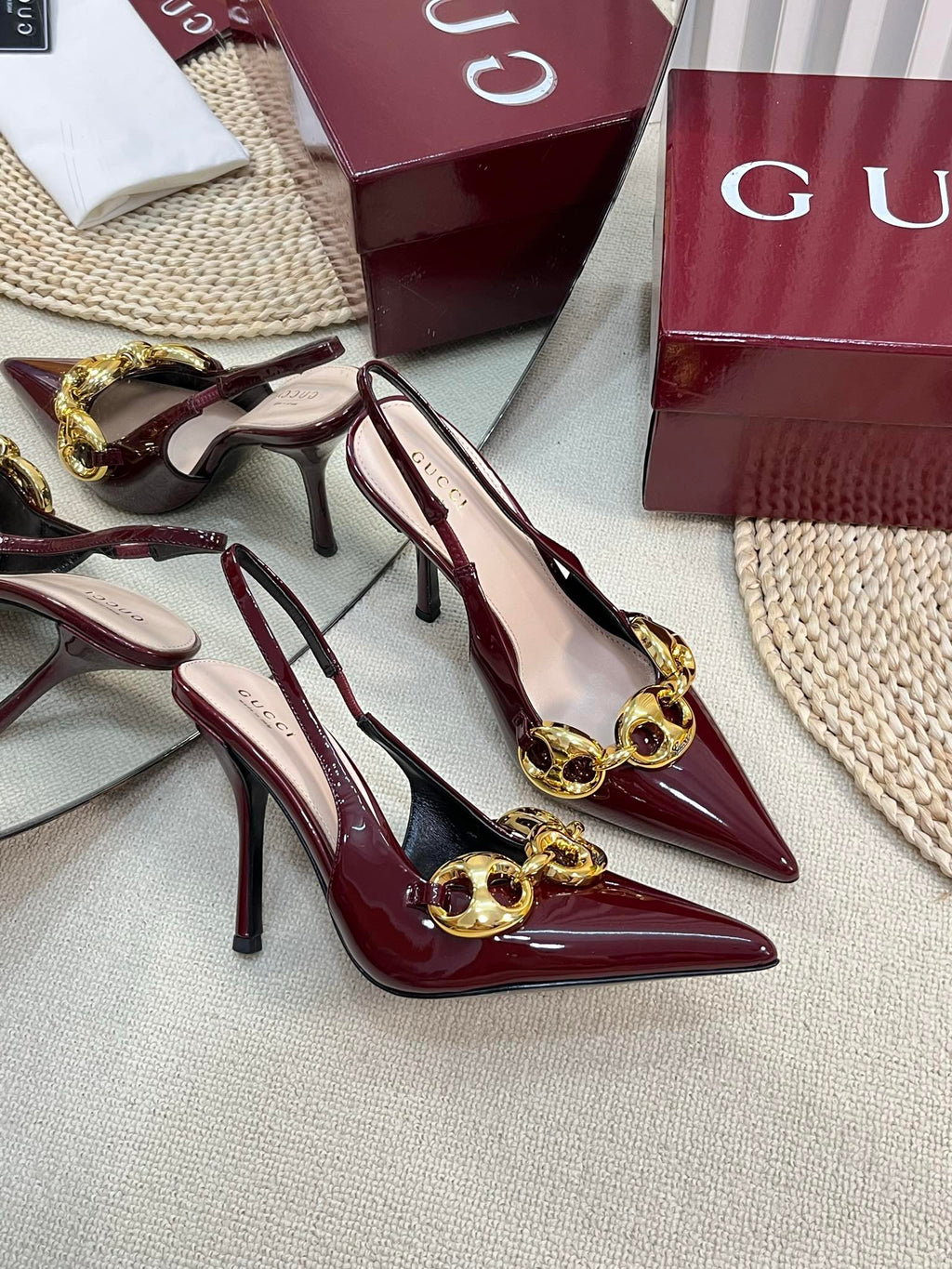 GC Slingbacks With Marina Chain 100mm Red Patent Leather 294585