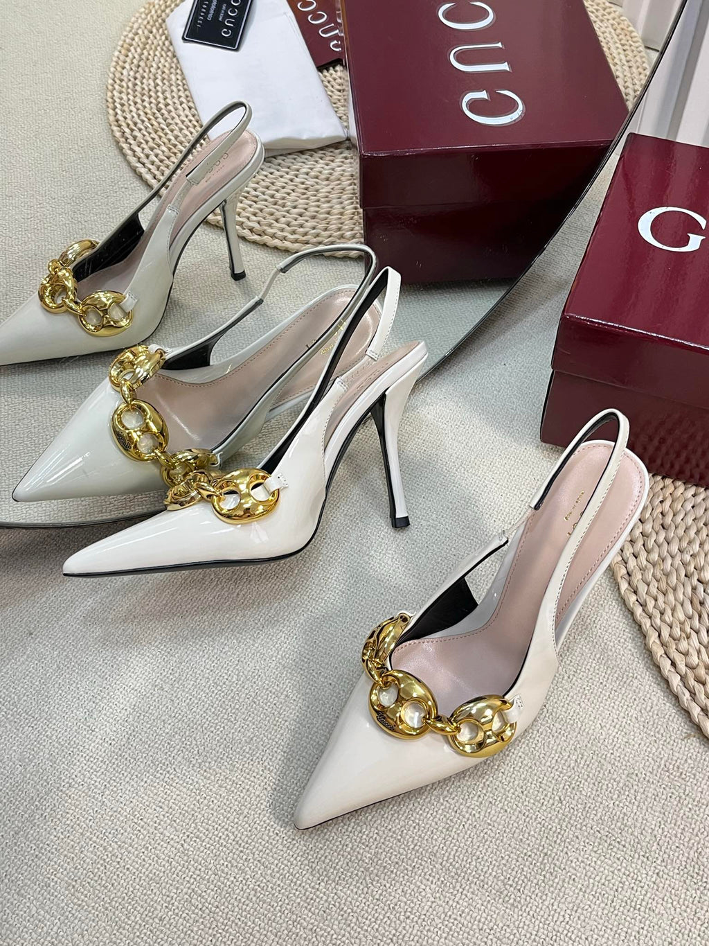 GC Slingbacks With Marina Chain 100mm White Patent Leather 294586