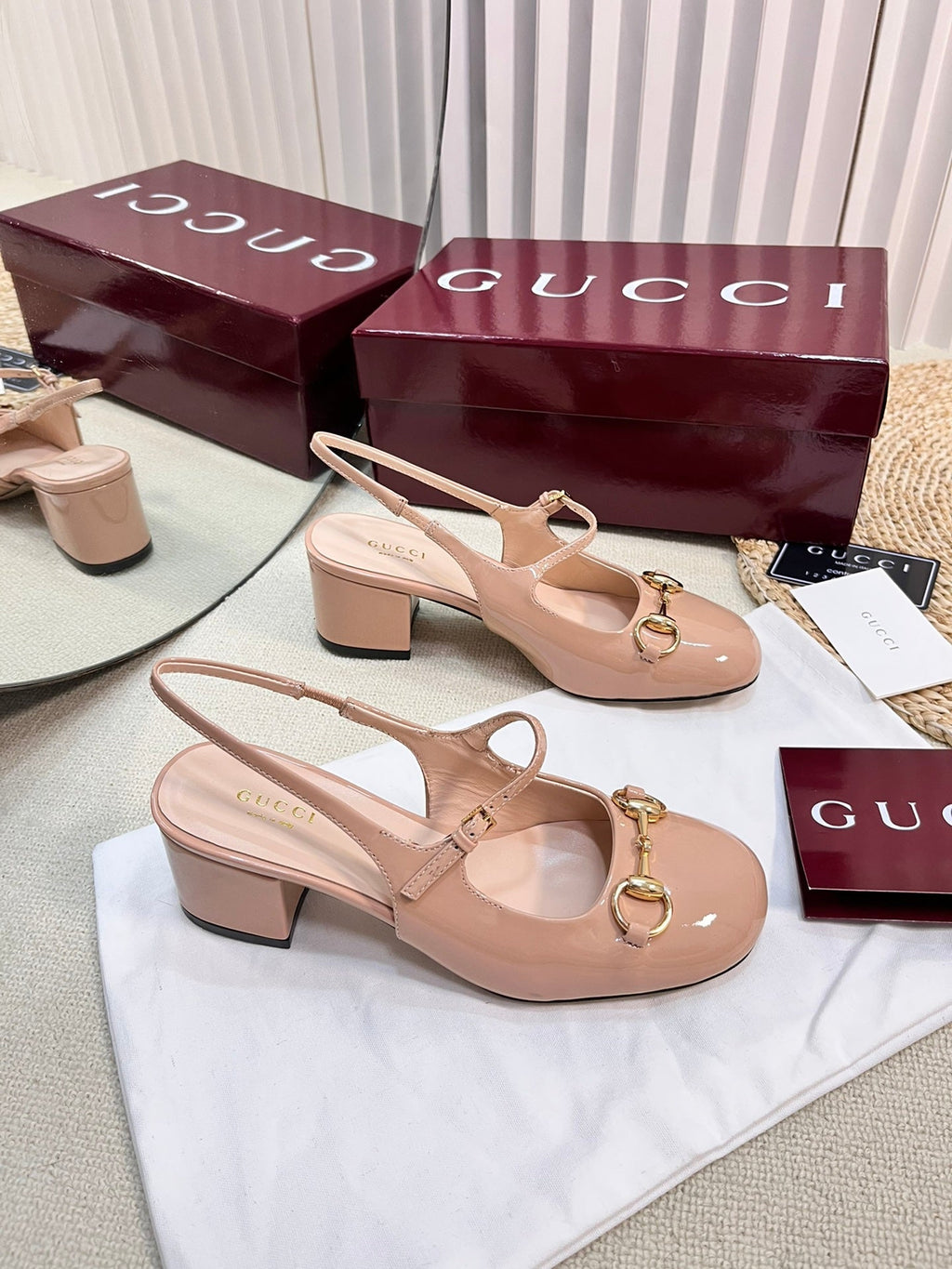 GC Horsebit Slingback 60mm Rose Beige Patent Leather 294588