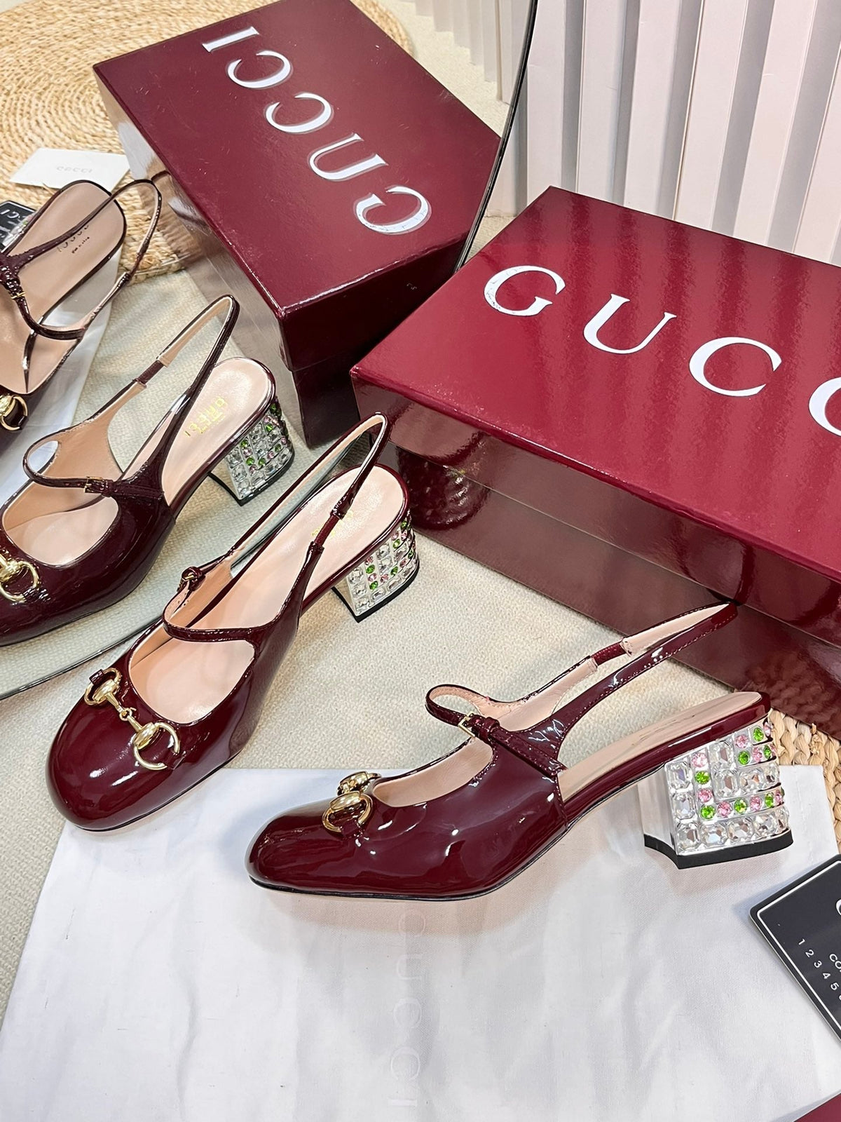 GC Horsebit Slingback with Crystal 60mm Rosso Ancora red Patent Leather 294600